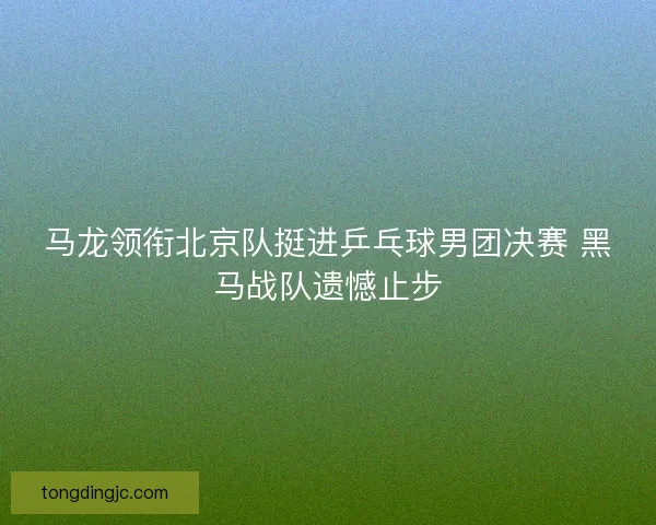 马龙领衔北京队挺进乒乓球男团决赛 黑马战队遗憾止步